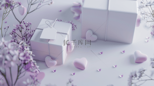 紫色唯美花朵背景图片_白紫色唯美礼物礼盒爱心节日的背景6