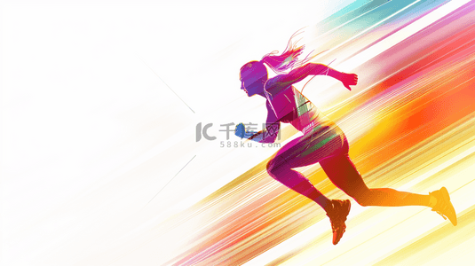 跑步背景图片_多彩抽象跑步女运动员剪影背景图
