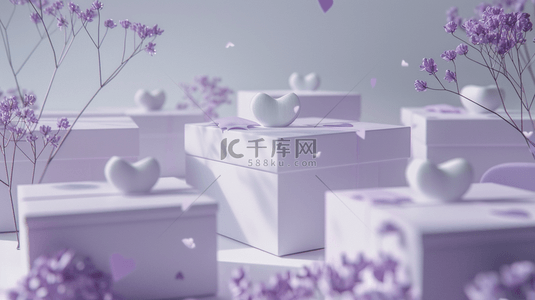 白紫色唯美礼物礼盒爱心节日的背景2
