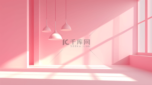 粉红色简约唯美室内阳光照射到墙面背景14