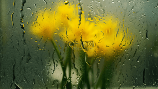 水仙花背景图片_春天雨天玻璃窗里的一束黄色的水仙花背景