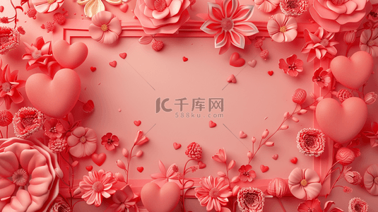节日的设计背景图片_女神节粉色唯美爱心花朵平面平铺的背景6