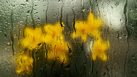 春天雨天玻璃窗里的一束黄色的水仙花图片