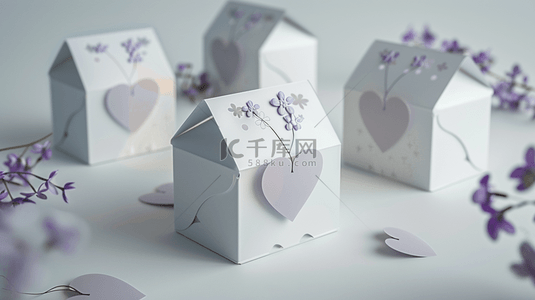 白紫色唯美礼物礼盒爱心节日的背景1