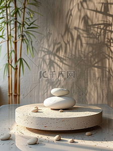 天然竹子岩石产品展台素材