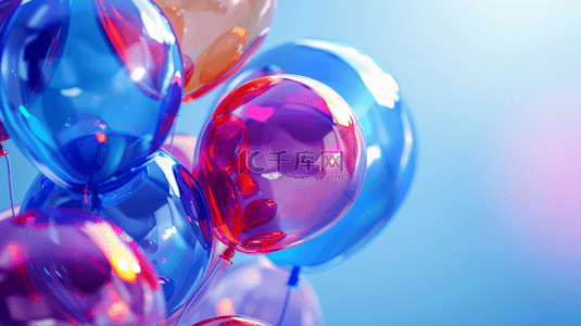 蓝色立体气球背景图片_蓝色场景简约彩色气球的背景13