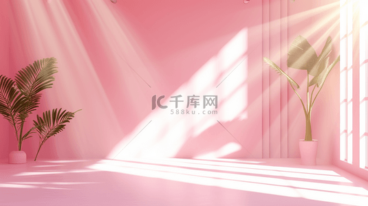 粉红色简约唯美室内阳光照射到墙面背景3