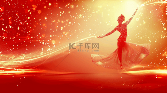 妇女节红背景图片_红金色妇女节女神节跳舞的女性剪影背景