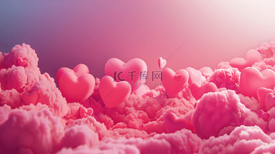 粉色天空白云背景图片_粉色梦幻气球爱心天空升起的背景13