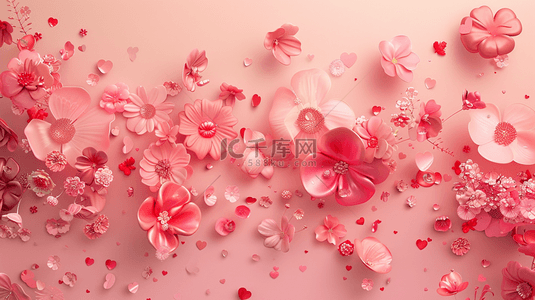 女神节粉色唯美爱心花朵平面平铺的背景11