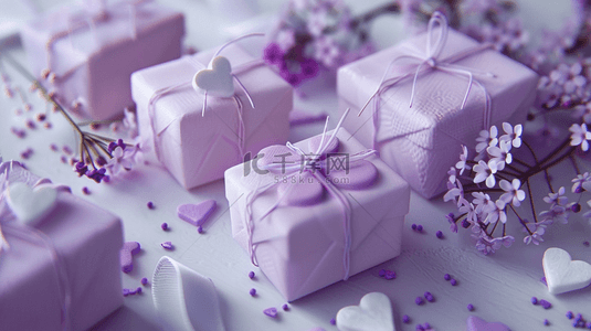 白紫色唯美礼物礼盒爱心节日的背景9