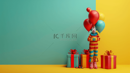 卡通愚人节小丑背景图片_卡通愚人节快乐小丑和气球背景