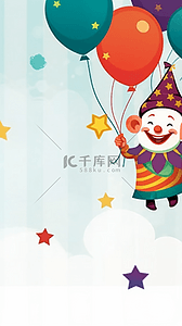 气球小丑背景图片_卡通愚人节快乐小丑和气球背景
