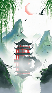 江南山水背景图片_国风清新清明节质感背景11