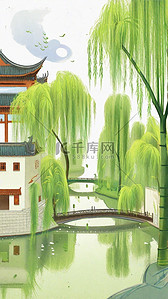 绿色春天清明节垂柳景观1背景图片