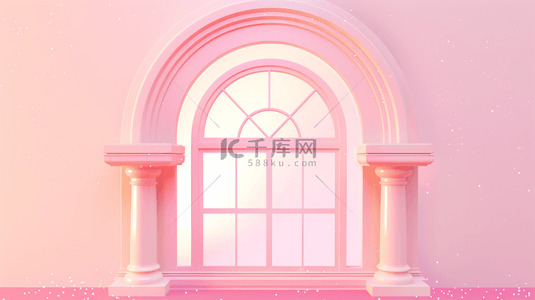 粉色立体空间背景图片_女神节妇女节粉色拱窗花窗背景11