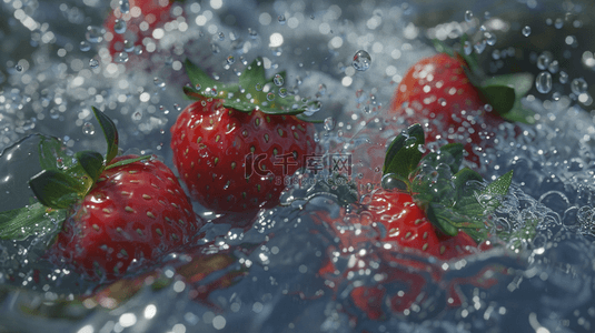 食物红色背景图片_晶莹水珠水洗新鲜草莓的背景9