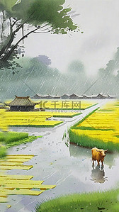 谷雨春背景图片_春天谷雨节气乡村农耕农田背景2