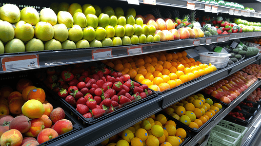 超市货架多种水果9