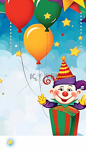 卡通愚人节快乐小丑和气球背景