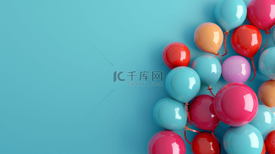 蓝色立体气球背景图片_蓝色场景简约彩色气球的背景14