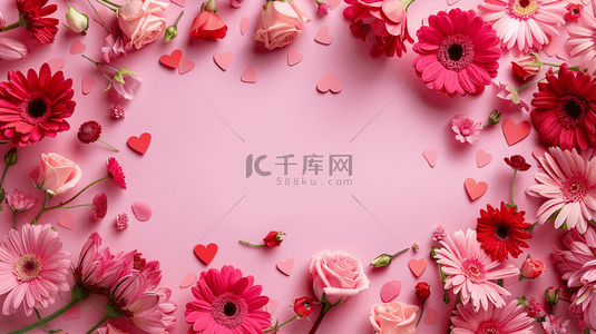 唯美粉色花瓣背景图片_女神节节日平铺花朵礼物的背景89