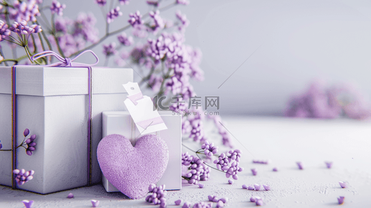 唯美爱心礼盒背景图片_白紫色唯美礼物礼盒爱心节日的背景11