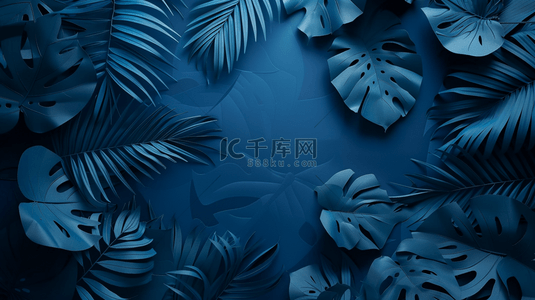 深蓝色平铺树叶植物叶片纹理的背景6