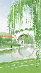 清明节山水背景背景图片_绿色春天清明节垂柳景观背景图片