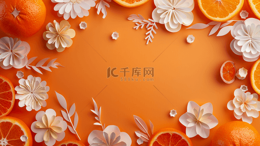 黄色橙子花朵平铺设计平面的背景1