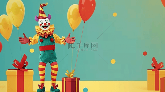 卡通愚人节快乐小丑和气球背景