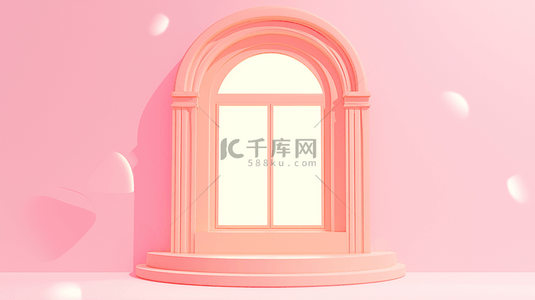 电商空间背景图片_女神节妇女节粉色拱窗花窗背景