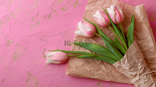螺狮粉包装样机背景图片_粉色场景简约女神节花朵花束的背景3