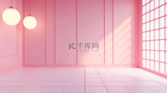 粉红色简约唯美室内阳光照射到墙面背景9