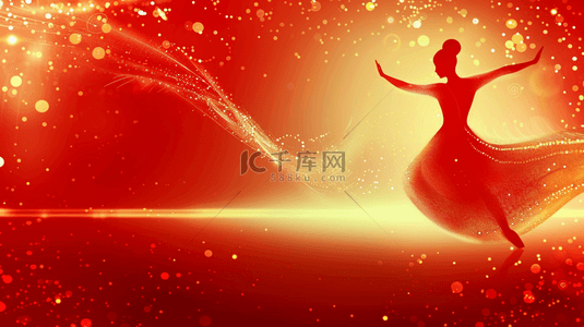 妇女节红背景图片_红金色妇女节女神节跳舞的女性剪影图片