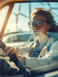 春季自驾游摄影照片_开新能源汽车自驾出行的年轻女性