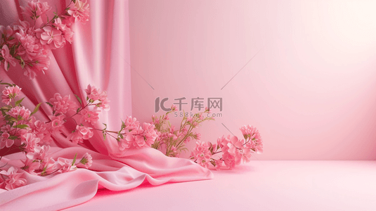 花朵4背景图片_简约粉色室内花朵窗帘场景的背景4