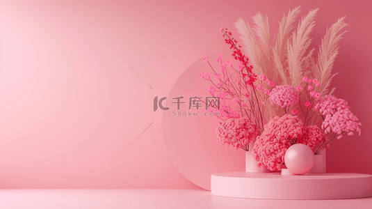 粉色简约花朵花瓶舞台的背景12