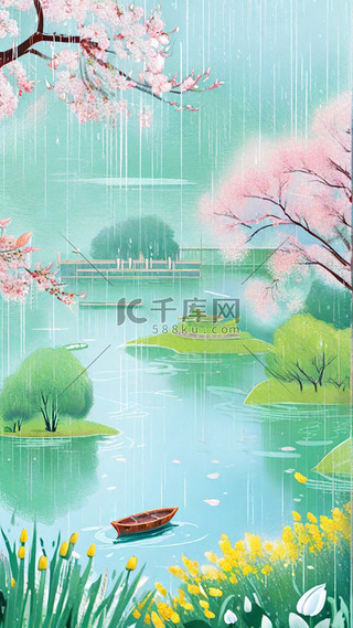 清新春天清明节山水风景背景图