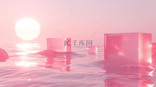 粉色温馨河水里方形晶莹晶体的背景10