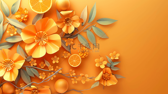 黄色橙子花朵平铺设计平面的背景4