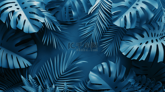 深蓝色平铺树叶植物叶片纹理的背景16