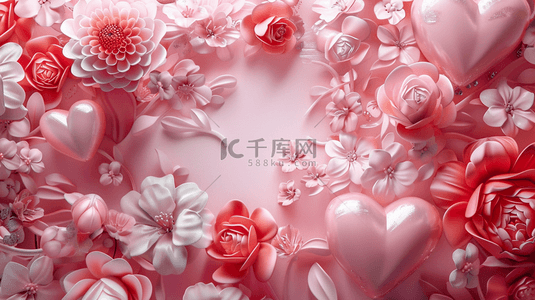 女神节粉色唯美爱心花朵平面平铺的背景12