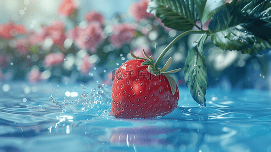 食物红色背景图片_晶莹水珠水洗新鲜草莓的背景19