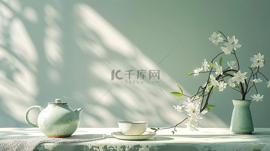 绿茶背景图片_绿茶瓷器传统电商背景