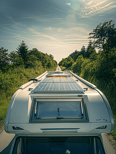 房车图片摄影照片_房车屋顶上的太阳能电池板