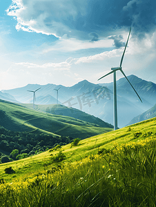 绿色农业科技摄影照片_田间绿色的发电风车