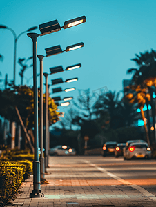 城市道路上的太阳能路灯