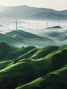 储能企业海报摄影照片_丘陵上的风车发电