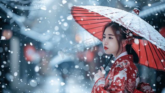 诗词国风摄影照片_冬天雪景身着汉服的女性摄影